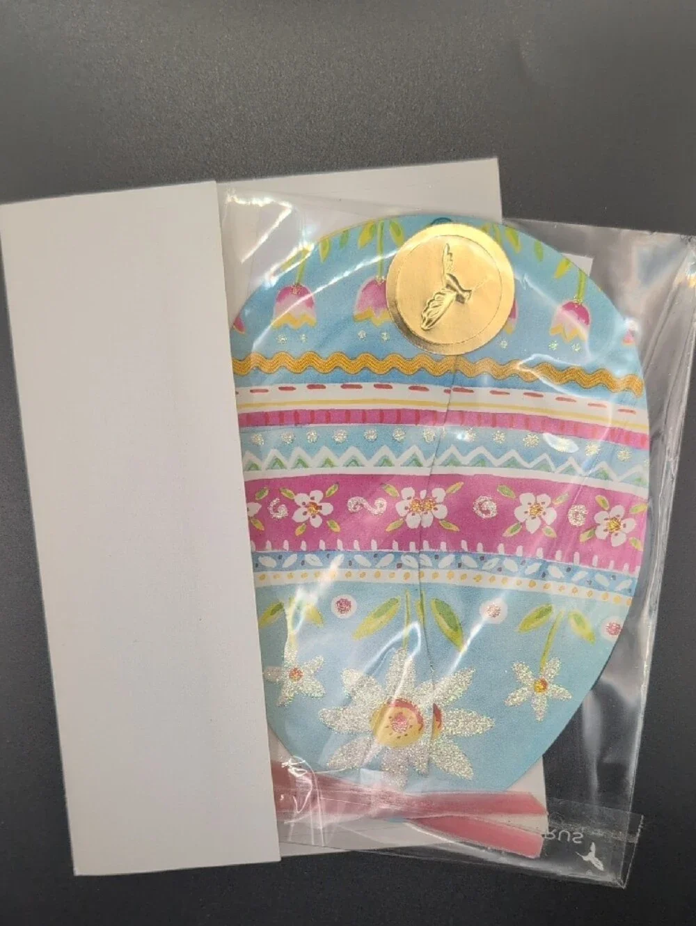 Papyrus Blue and Pink Floral Egg Gift Bag with Gold Accent